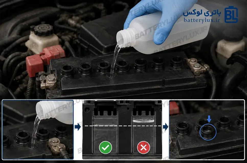 روش صحیح اضافه کردن آب مقطر به باتری خودرو