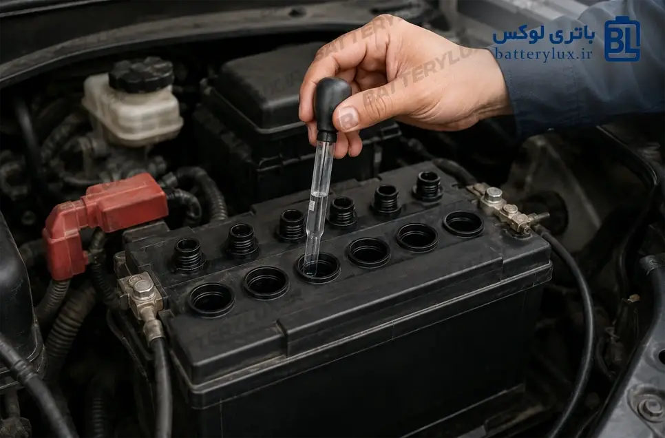 بررسی سطح آب باتری خودرو