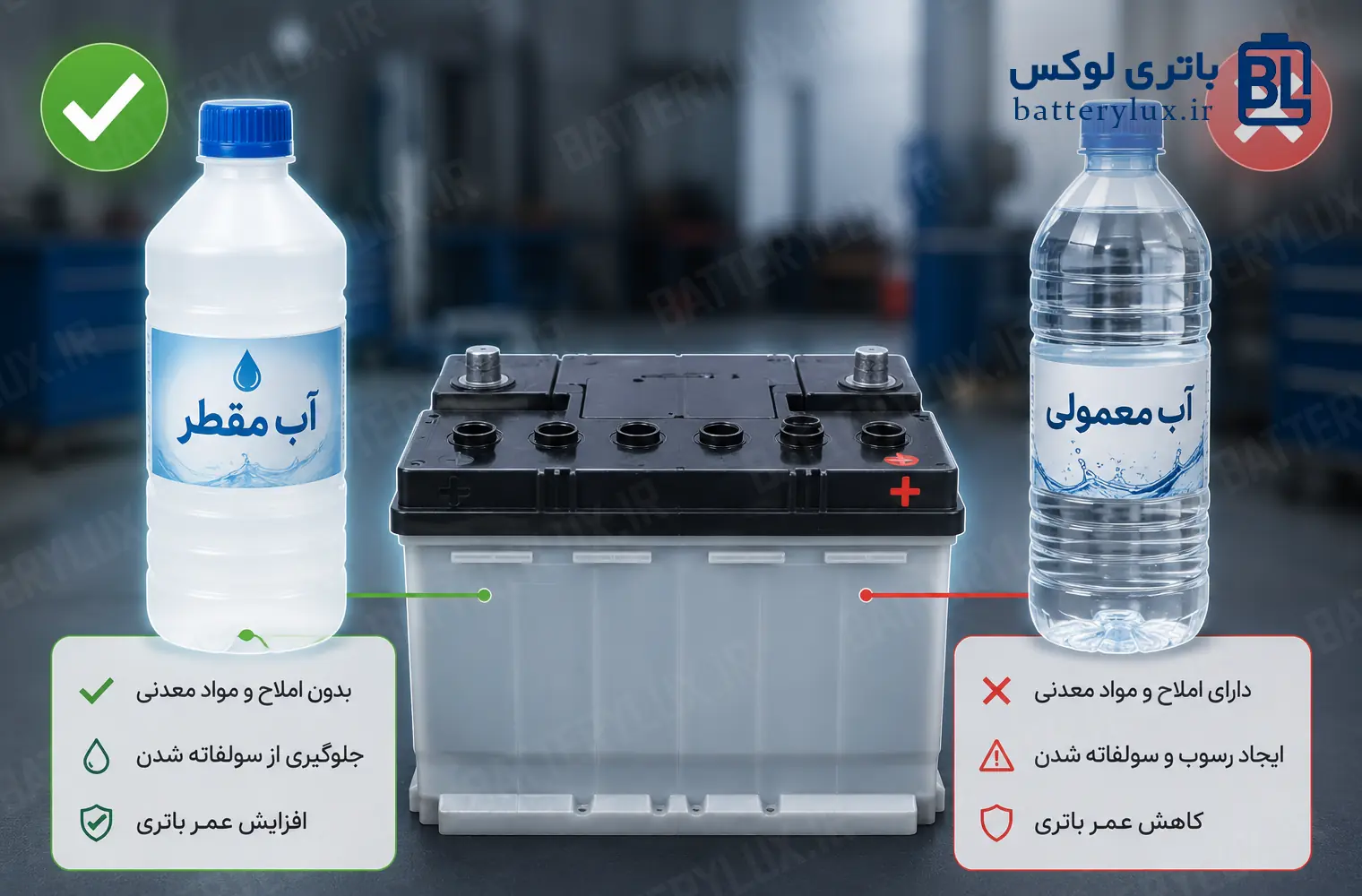 تفاوت آب مقطر و آب معمولی برای باتری ماشین