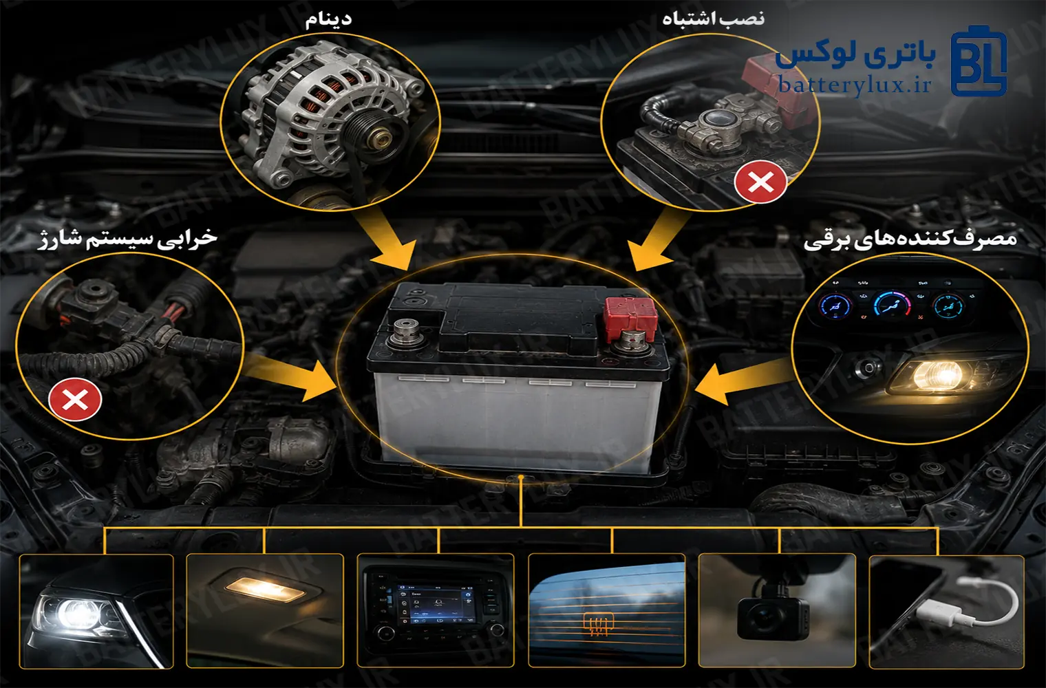 علت خالی شدن باتری نو ماشین