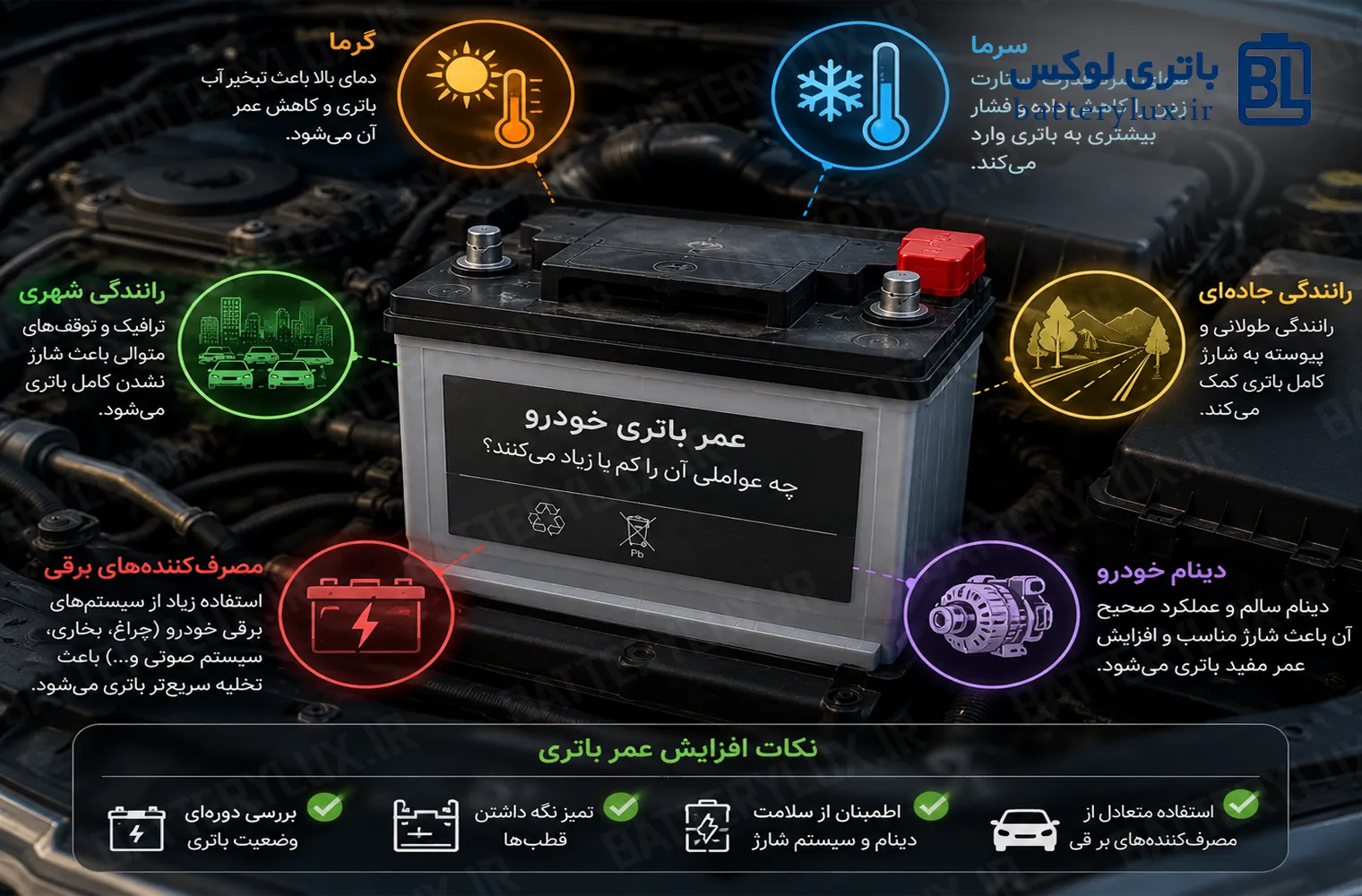عوامل موثر بر عمر باتری ماشین